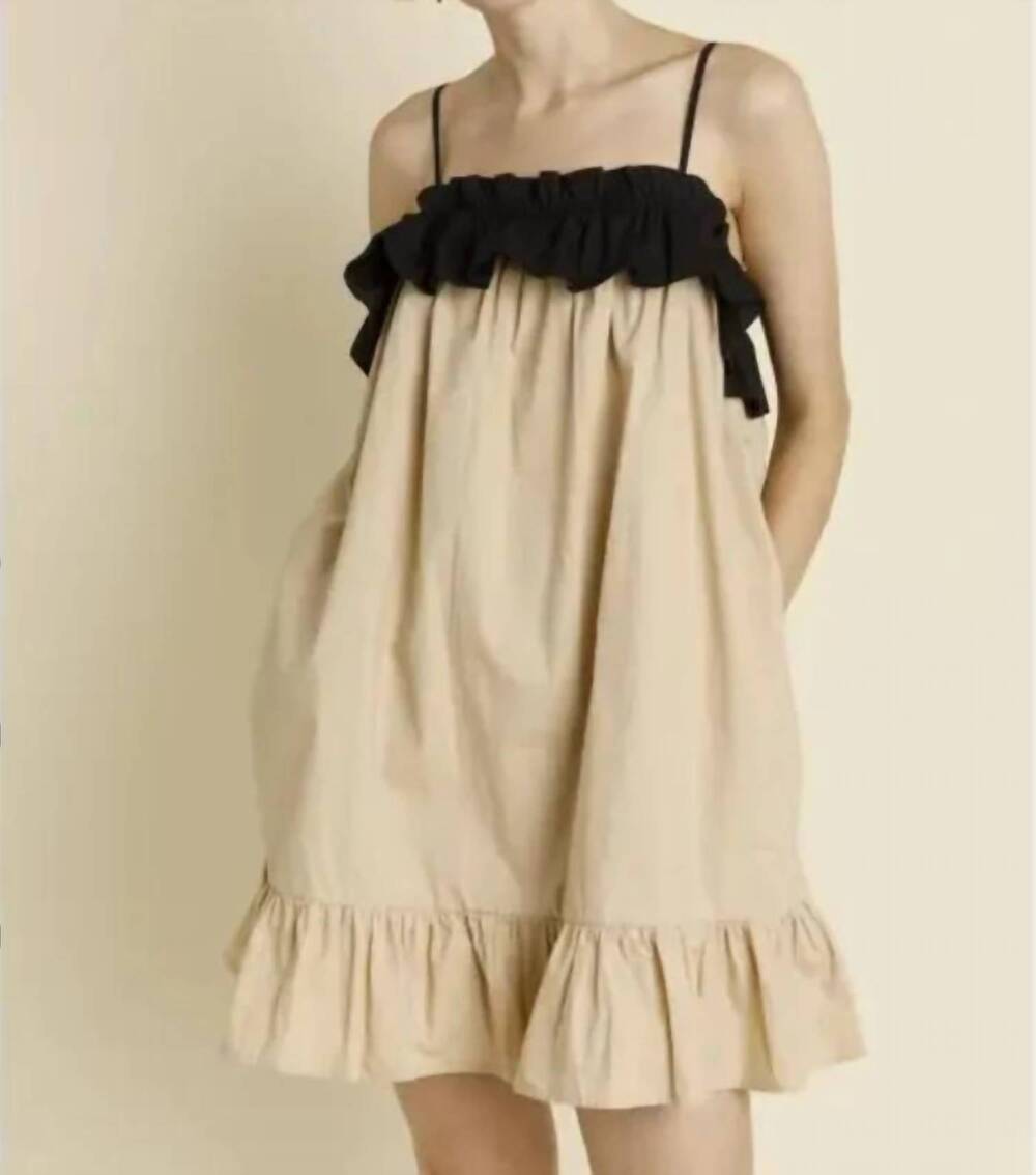 NEW AUREUM ruffle mini dress in tan